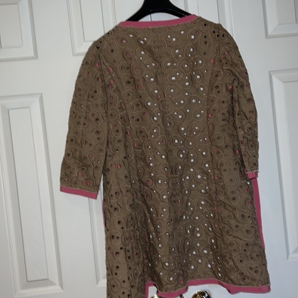 🎉HP🎉Moschino vintage embroidered tan lace pink trim jacket kimono Sz L - Picture 6 of 11